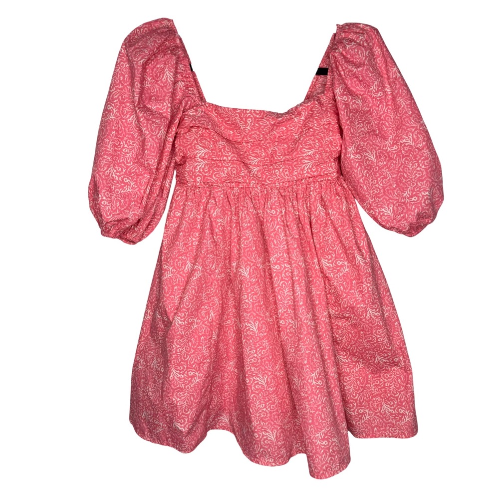 Abercrombie & Fitch Pink Floral Puff Sleeve Smocked Mini Dress Pockets Small - Picture 2 of 8